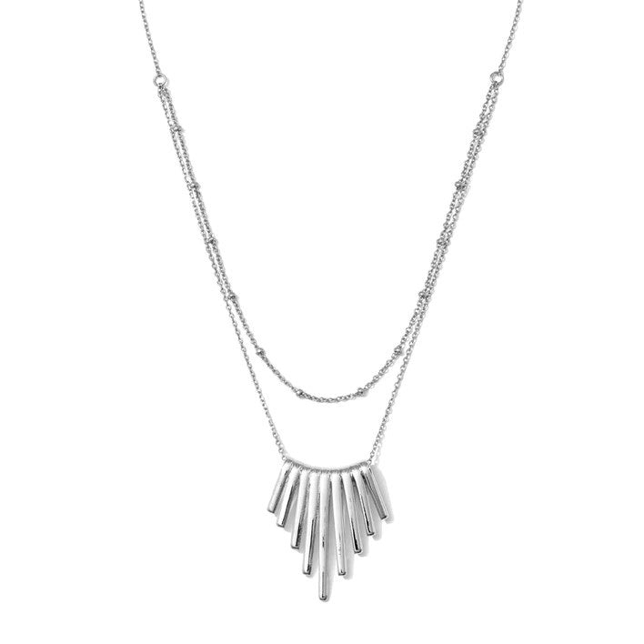 Contemporary Pendant Necklace with Delicate Chain Layer - Silver