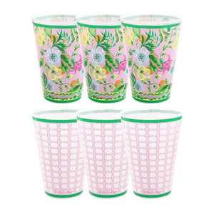 Lilly Pulitzer Pool Cups - Via Amore Spritzer/Conch Shell Pink Caning