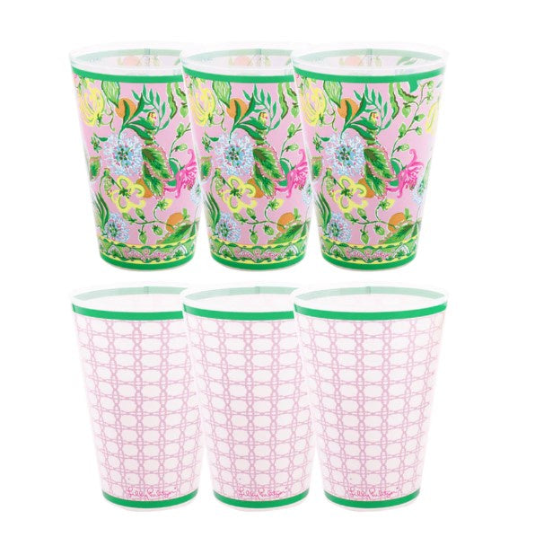 Lilly Pulitzer Pool Cups - Via Amore Spritzer/Conch Shell Pink Caning