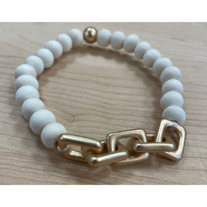 Link Chain Wood Bead Bracelet - White