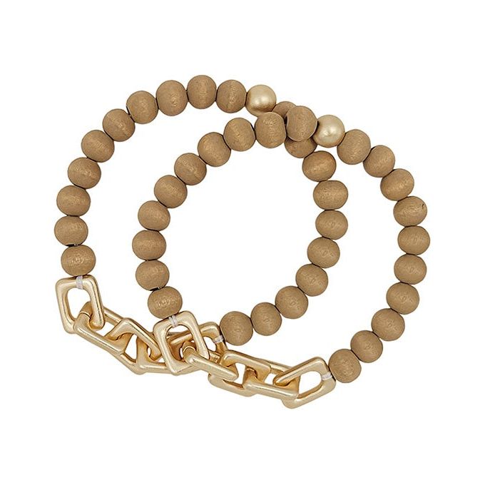 Linked Chain Wood Bead Bracelet - Mocha