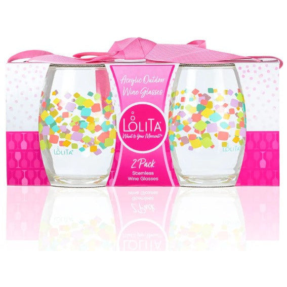 Party to Go Confetti 15 oz Acrylic Stemless Wine Glass - Set of Two