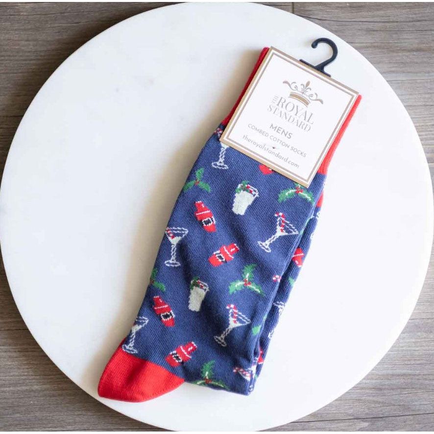 Men's Christmas Cocktails Socks - Navy/Red