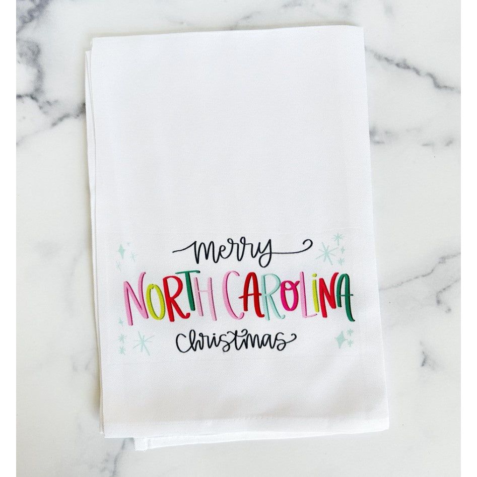 Merry North Carolina Christmas Tea Towel