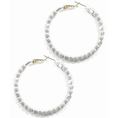 Metallic Square Beaded Hoops - White