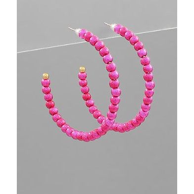 Metallic Round Beaded Hoops - Fuchsia