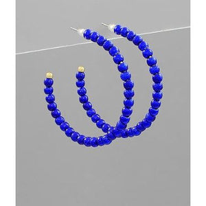 Metallic Round Beaded Hoops - Royal Blue