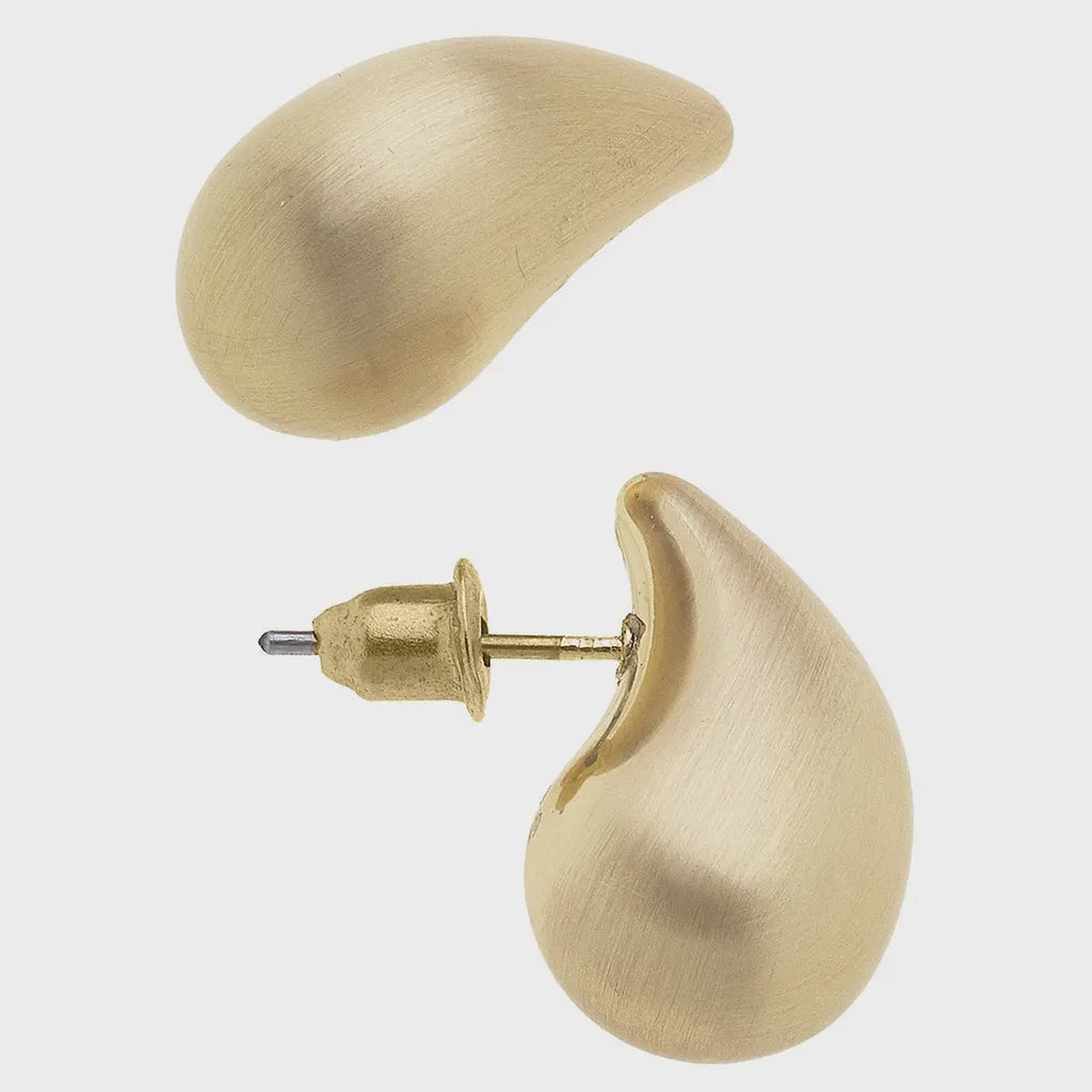 Mini Puffed Teardrop Stud Earrings - Satin Gold