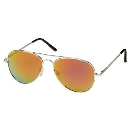 Mirrored Aviator Sunglasses - Silver Frame/Pink-Yellow Lens