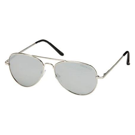 Mirrored Aviator Sunglasses - Silver Frame/Smoke Lens