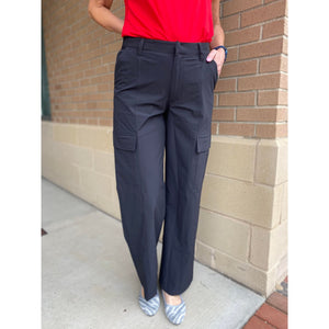 Jessica Mid-Rise Wide Leg Cargo Pants - Black