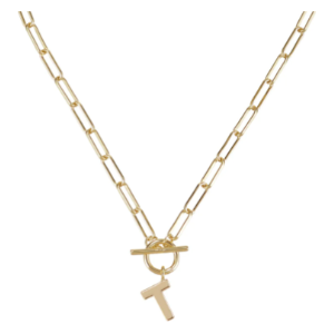 Natalie Wood Gold Toggle Initial Necklace - T