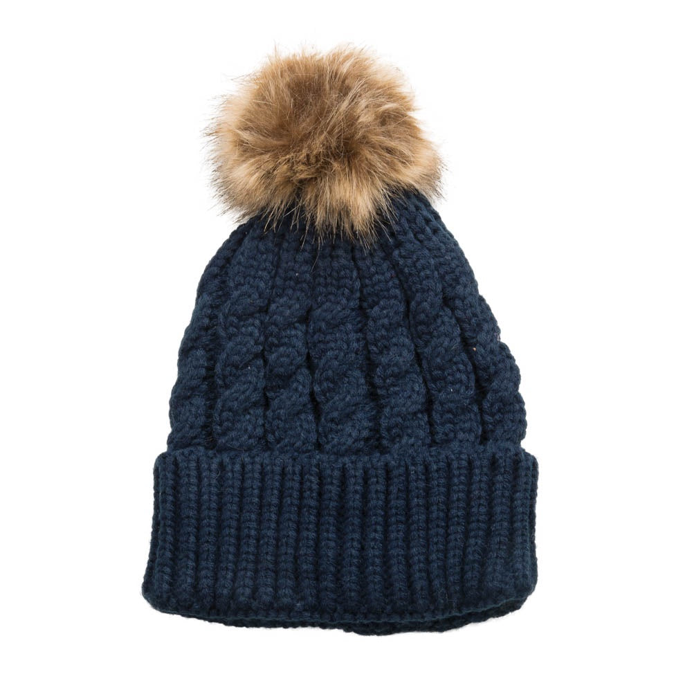 Emma Pom-Pom Knitted Hat - Navy