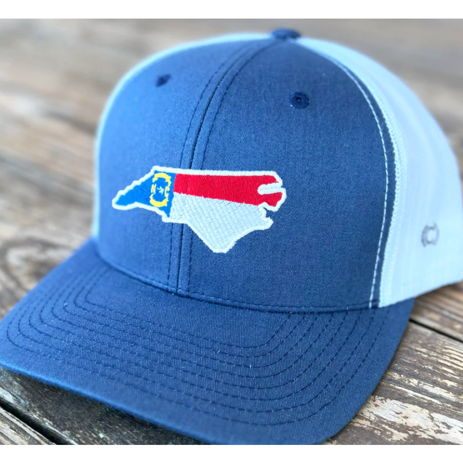 North Carolina - State Flag Hat - Navy & White Trucker