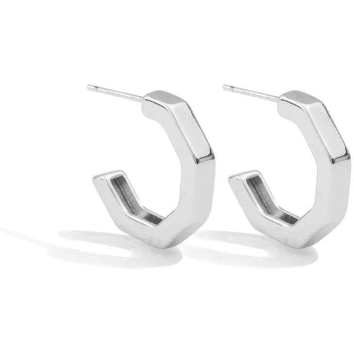 Medium Octogon Hoop Earrings - Silver