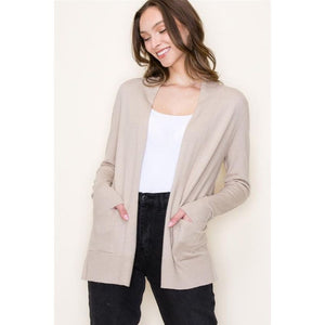 Maisie Open Front Long Sleeve Cardigan - Taupe