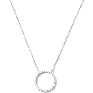 Pave Open Circle Pendant Necklace - Silver