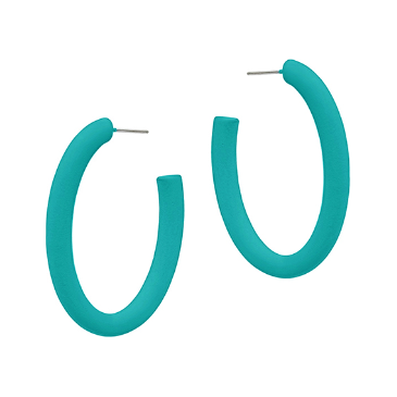 Oval Shape Color Coated Hoop Earrings - Teal