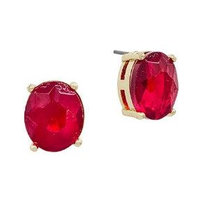 Oval Cut Jewel Earrings - Red