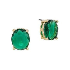 Oval Cut Jewel Earrings - Green