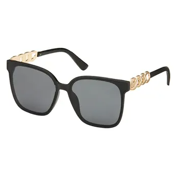 Jade Oversize Sunglasses - Black Frame/Gold Link Accent/Smoke Lens