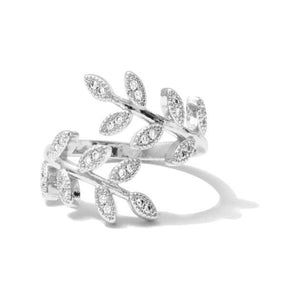 Pave Adjustable Leaf Ring - Silver