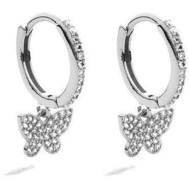 Pave Huggie with Pave Butterfly - Silver
