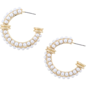 Pearl Embellished Hoop with Gold Spacer Accents Earrings