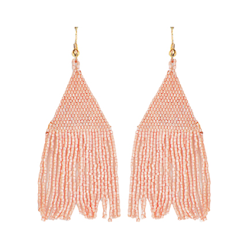 Solid Beaded Fringe Earrings - Pink