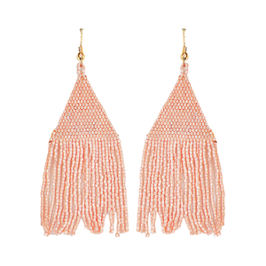 Solid Beaded Fringe Earrings - Pink
