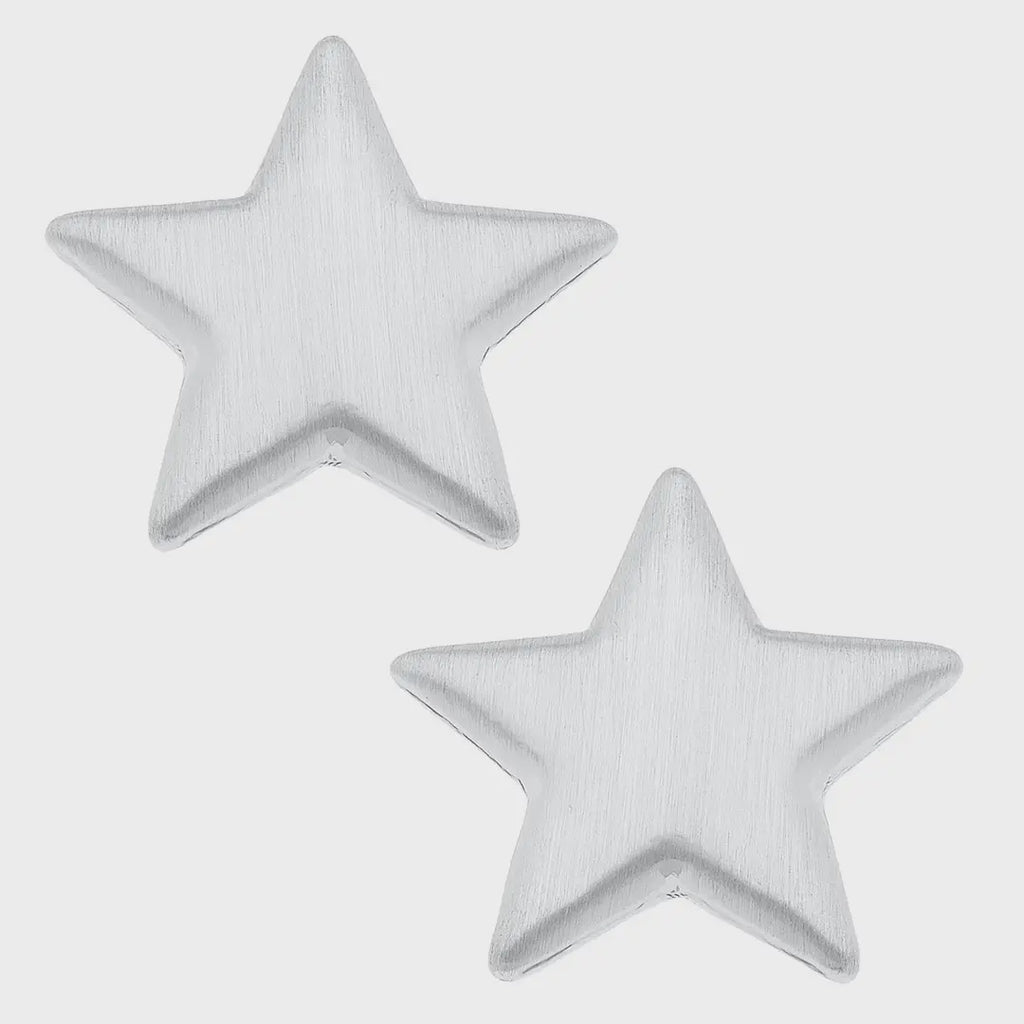 Puffed Star Stud Earrings - Satin Silver