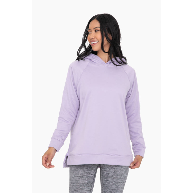 Posy Pullover Hoodie with Side Zipper - Lilac