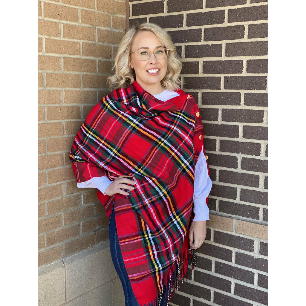 3-in-1 Plaid Wrap - Red Tartan