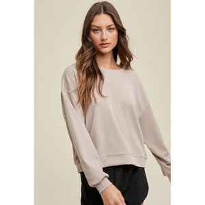 Peighton Ribbed Scuba Relaxed Crop Pullover - Shell