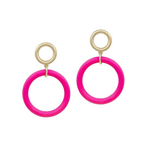 Linked Circular Earrings - Hot Pink