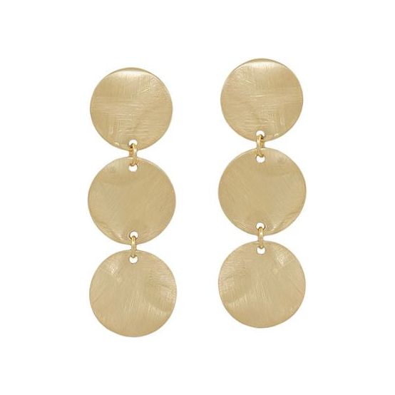 Round Satin 3 Drop Earrings - Gold