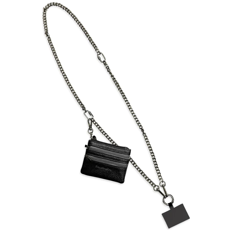 Save the Girls Clip & Go Phone Strap – Cross Body Phone String with Zipper Wallet Pouch - Gunmetal Chain