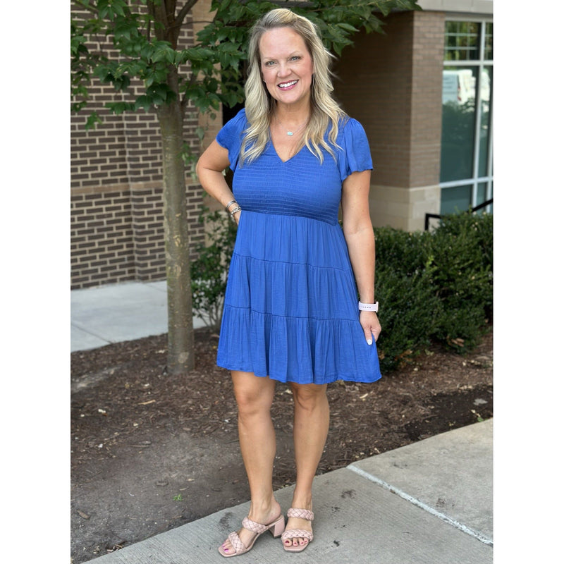 Nevaeh Smocked Tiered Dress - Bright Cobalt