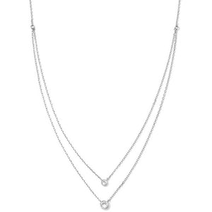 Double Layer Appeal Framed CZ Necklace - Silver