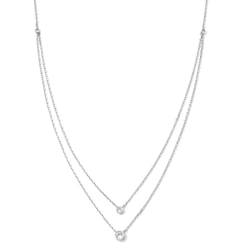 Double Layer Appeal Framed CZ Necklace - Silver