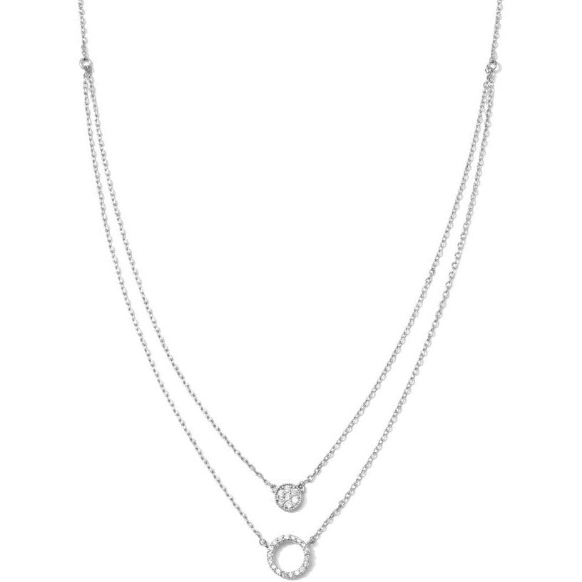 Round Pave Double Appeal Necklace - Silver