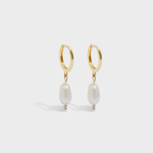 Small Pearl Huggie Earrings - Gold