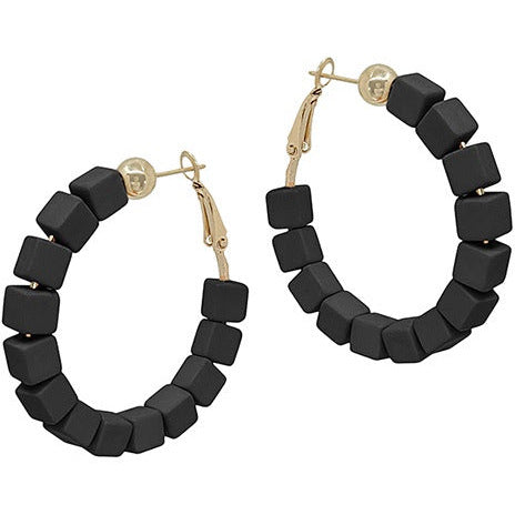 Square Clay Bead Hoops - Black