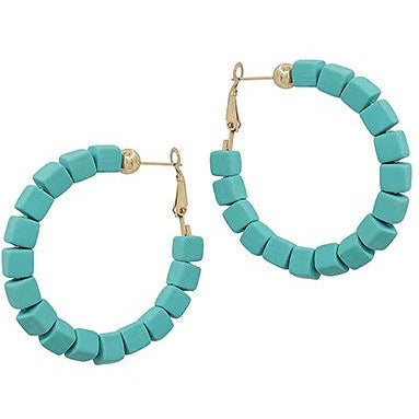 Square Clay Bead Hoops - Mint