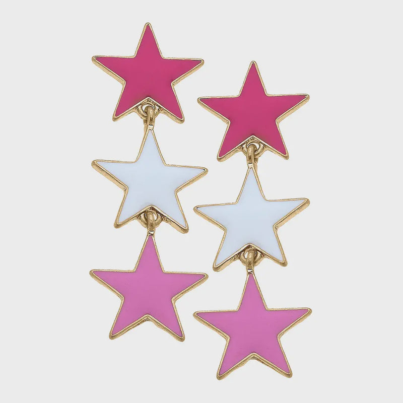 Stars Linked Enamel Statement Earrings - Pink Multi