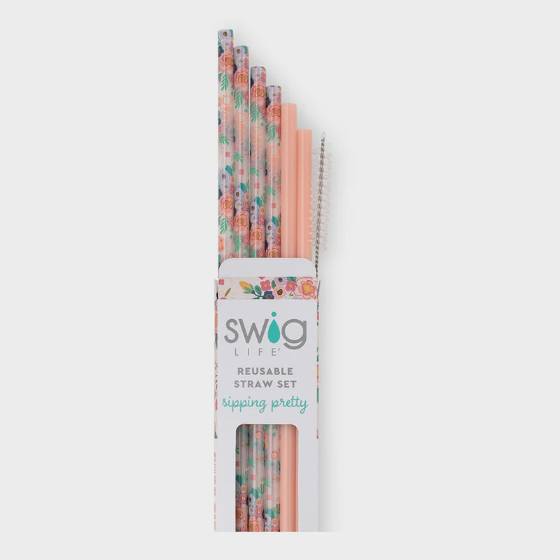 Swig Full Bloom + Coral Reusable Straw Set
