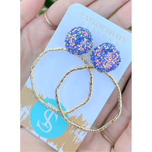 Taylor Shaye Designs - Glitter Top Round Hoops - Blue