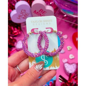 Taylor Shaye Designs - Glitter Hinge Hoops - Hot Pink