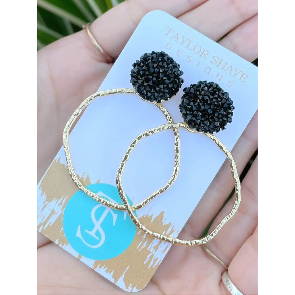 Taylor Shaye Designs - Glitter Top Round Hoops - Black