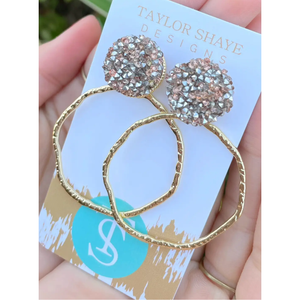 Taylor Shaye Designs - Glitter Top Round Hoops - Rose Gold